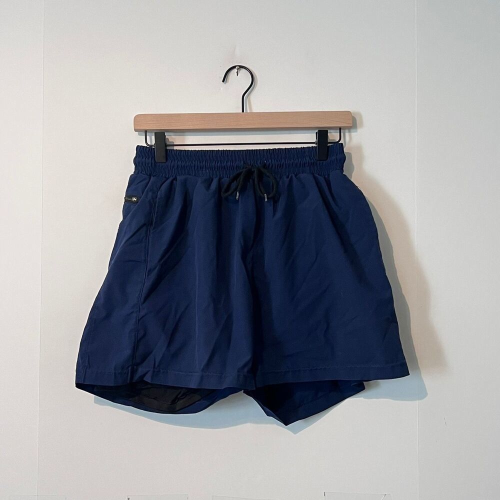 Coofandy Mens Swim Running Shorts Size L Navy Blue Inner Lining Nylon Athletic